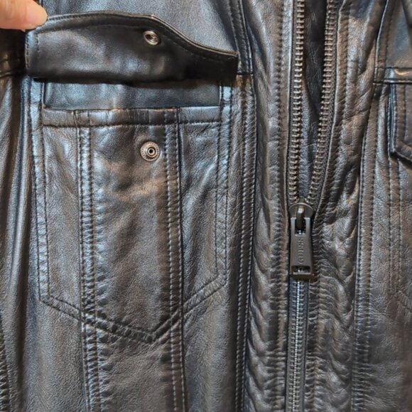 Guess Genuine Lamb Leather Moto Jacket Knit Padded Black Biker Motorcycle Coat - Picture 6 of 15